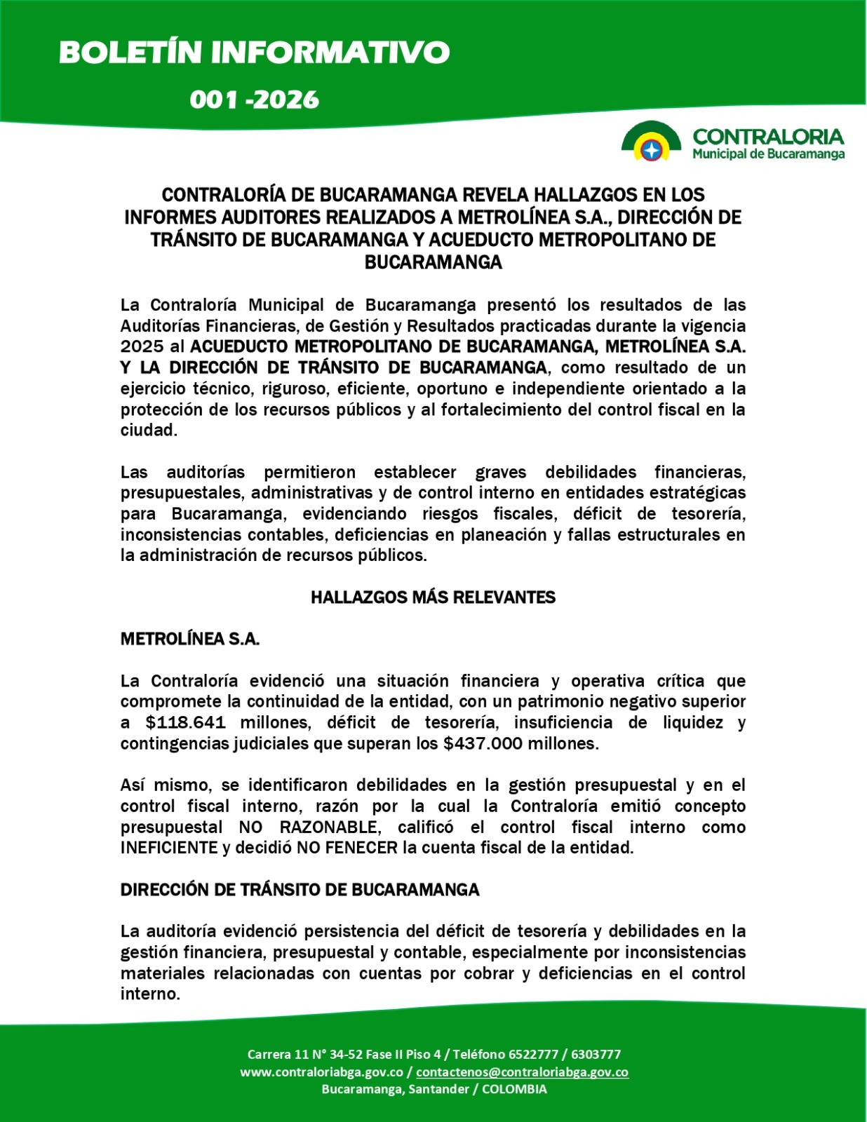 BOLETIN INFORMATIVO 001-2026