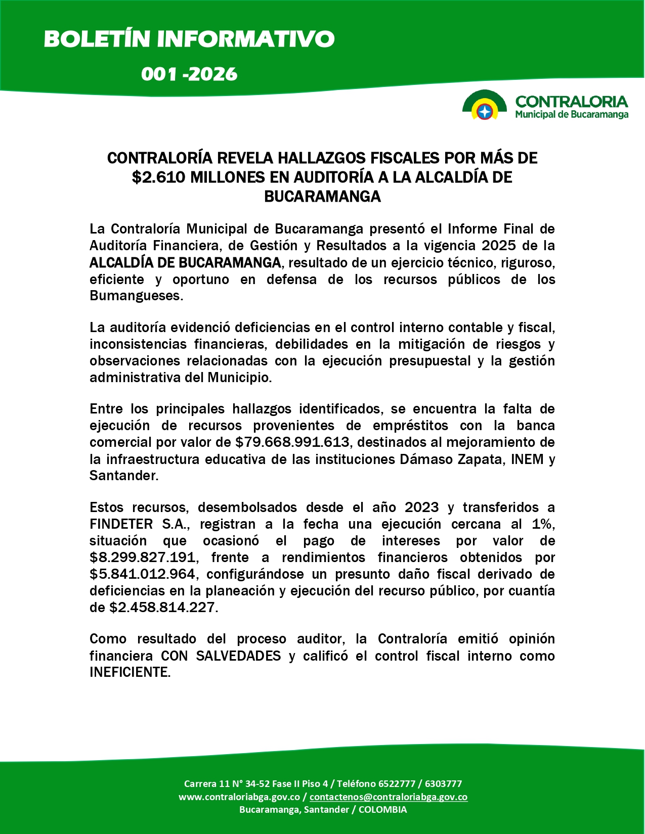 BOLETIN INFORMATIVO 001-2026